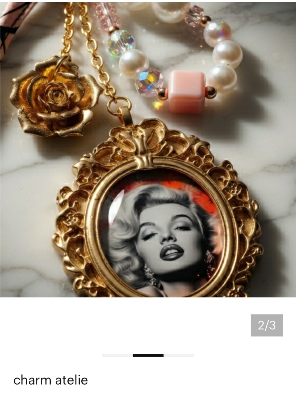 ✨ Marilyn Monroe Bag Purse Charm Keychain Keyring Andy Wharhol Art Pearls flower